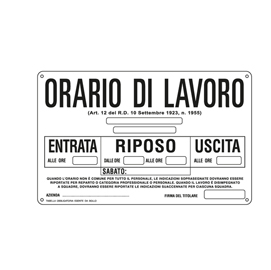 CARTELLO ALLUMINIO 30x20cm 'ORARIO DI LAVORO''