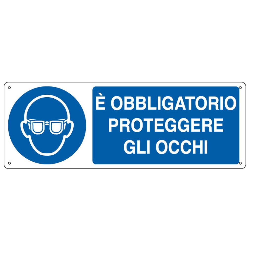 CARTELLO ALLUMINIO 35x12,5cm 'E' obligatorio proteggere gli occhi''
