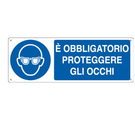 CARTELLO ALLUMINIO 35x12,5cm 'E' obligatorio proteggere gli occhi''