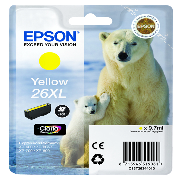 CARTUCCIA GIALLO EPSON CLARIA PREMIUM, SERIE 26XL/ORSO POLARE, IN BLISTER