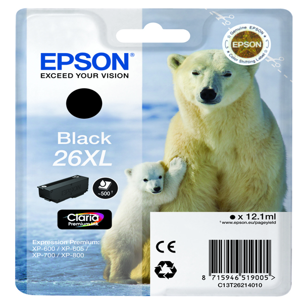 CARTUCCIA NERO EPSON CLARIA PREMIUM SERIE 26XL/ORSO POLARE, IN BLISTER