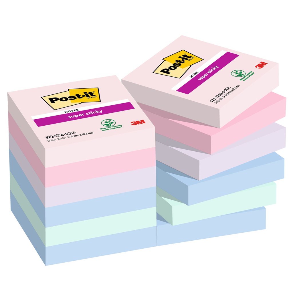 Cf. 12pz blocco 90fg. Post-it® Super Sticky 47,6x47,6mm 622-12SS-SOUL Soulful