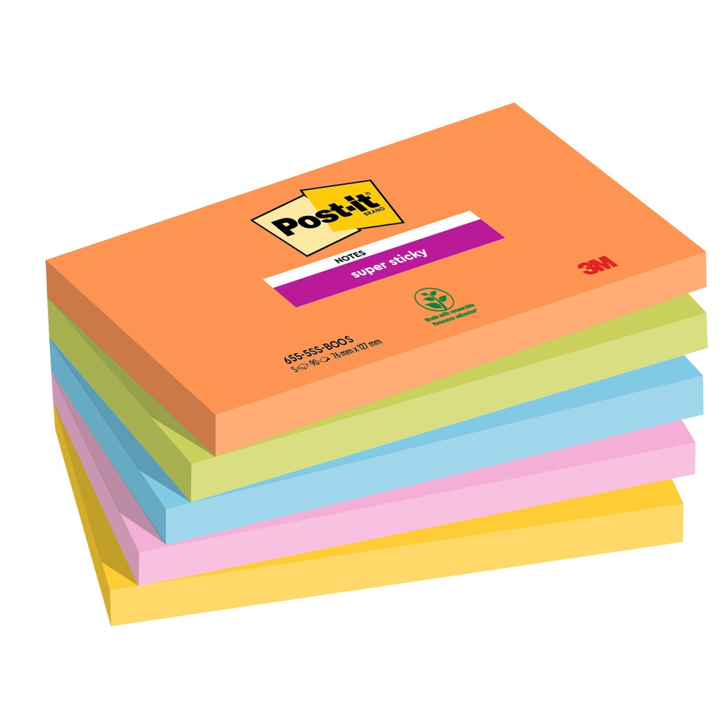 Cf. 5pz blocco 90fg. Post-it® Super Sticky 76x127mm 655-5SS- BOOS Boost