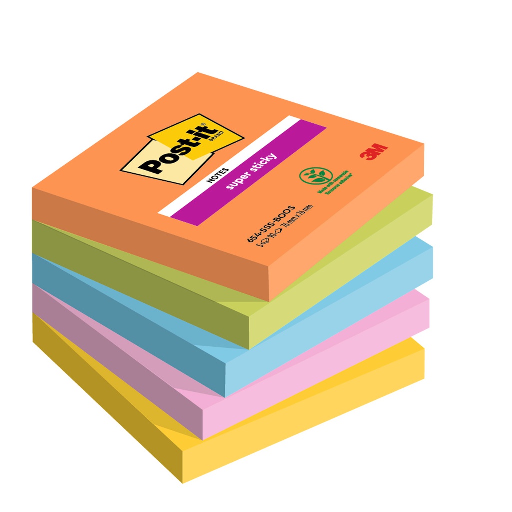 Cf.5pz blocco 90fg. Post-it® Super Sticky 76x76mm 654-5SS-BOOS Boost