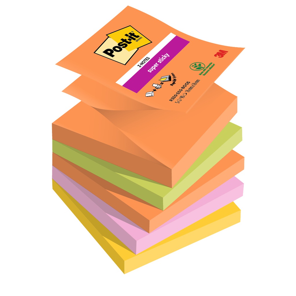 Cf. 5pz blocco 90foglietti Post-it® Super Sticky Z-Notes 76x76mm R330-5SS-BOOS