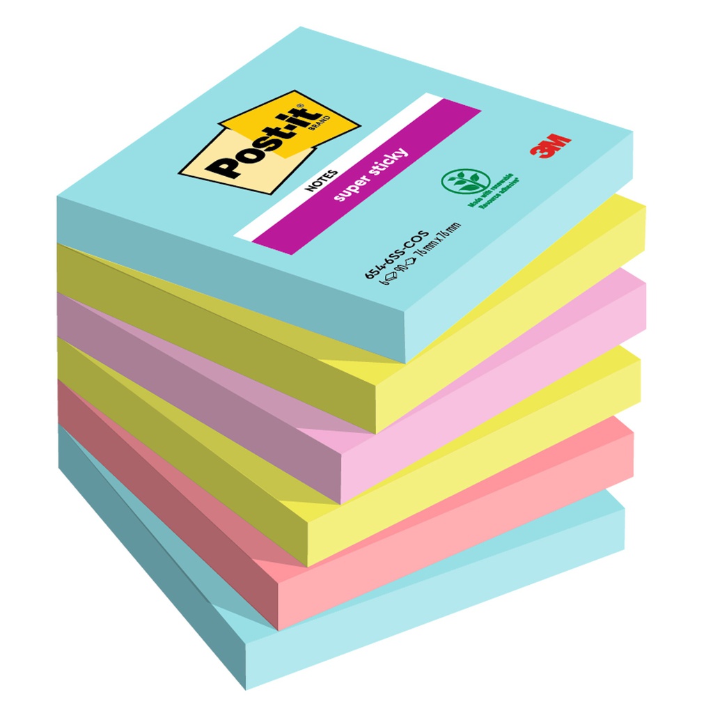 Cf. 6pz 90foglietti Post-it® Super Sticky 76x76mm 654-6SS-COS Cosmic