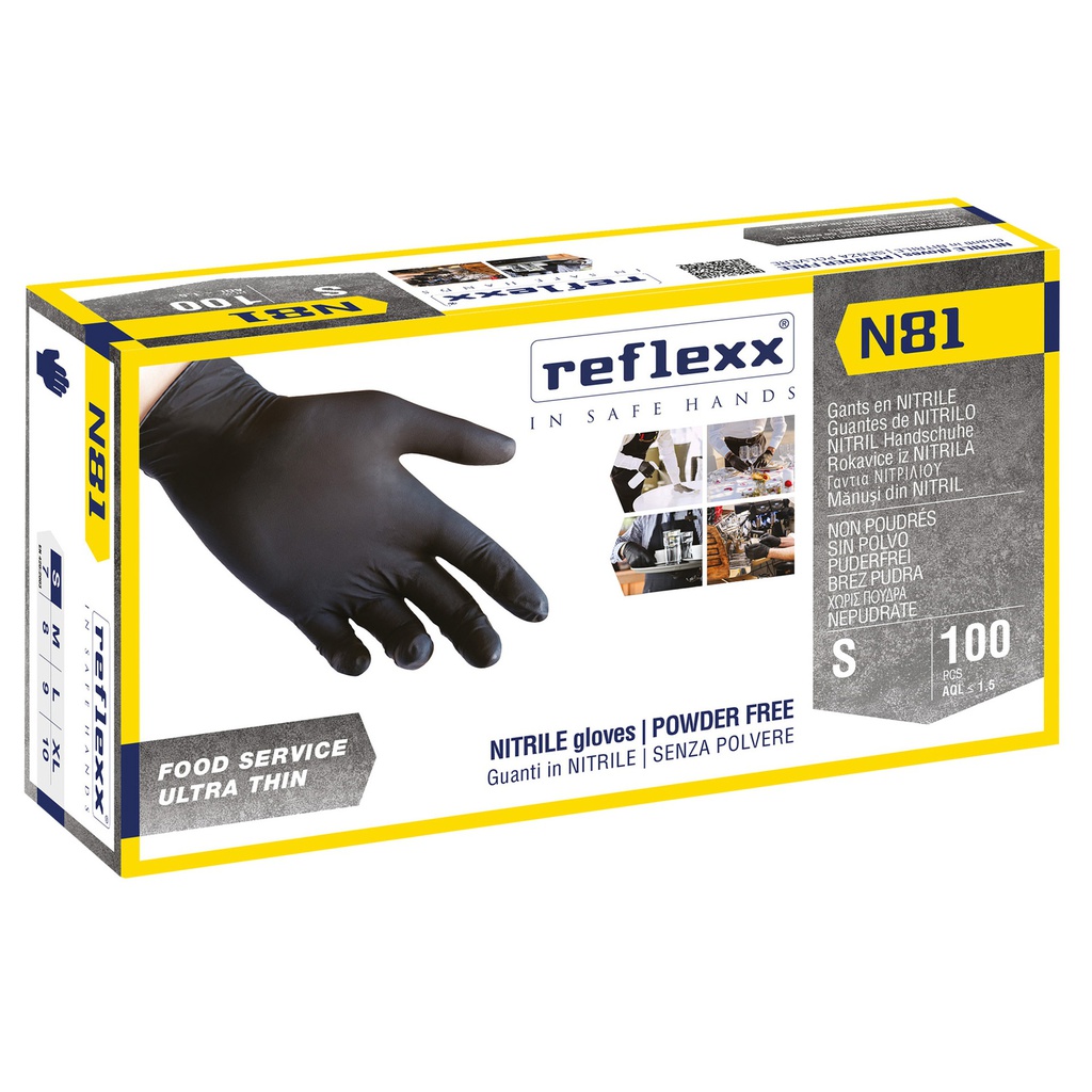 Conf 100 Guanti In Nitrile N81 taglia S neri Reflexx