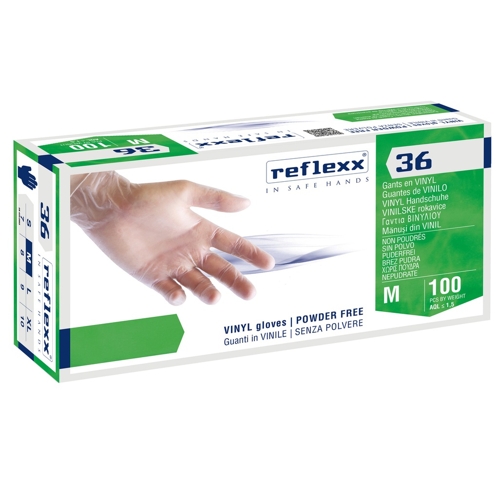 Conf 100 Guanti In vinile s/polvere R36 taglia M bianchi Reflexx