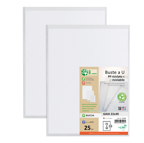 Conf 25 Buste a U in PP riciclato 22x30cm GAIA Sei rota