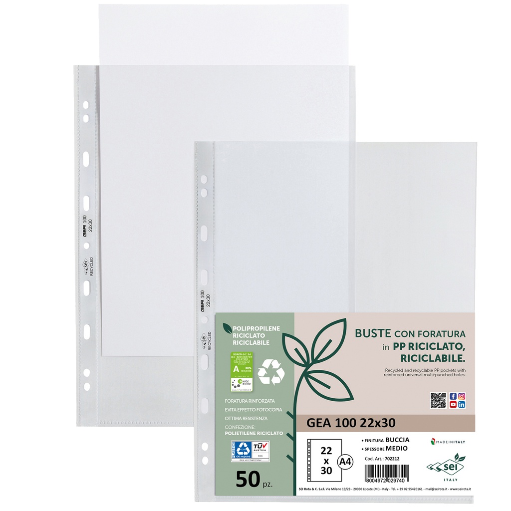 Conf 50 Buste forate in PP riciclato buccia medium 22x30cm GEA 100 Sei rota
