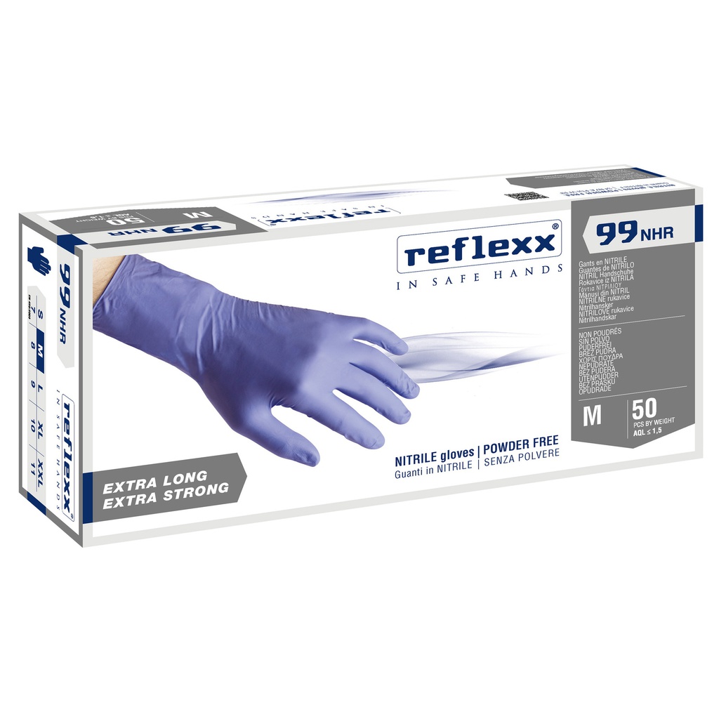 Conf 50 Guanti In Nitrile R99 tg M ultra resist manichetta lunga indaco Reflexx