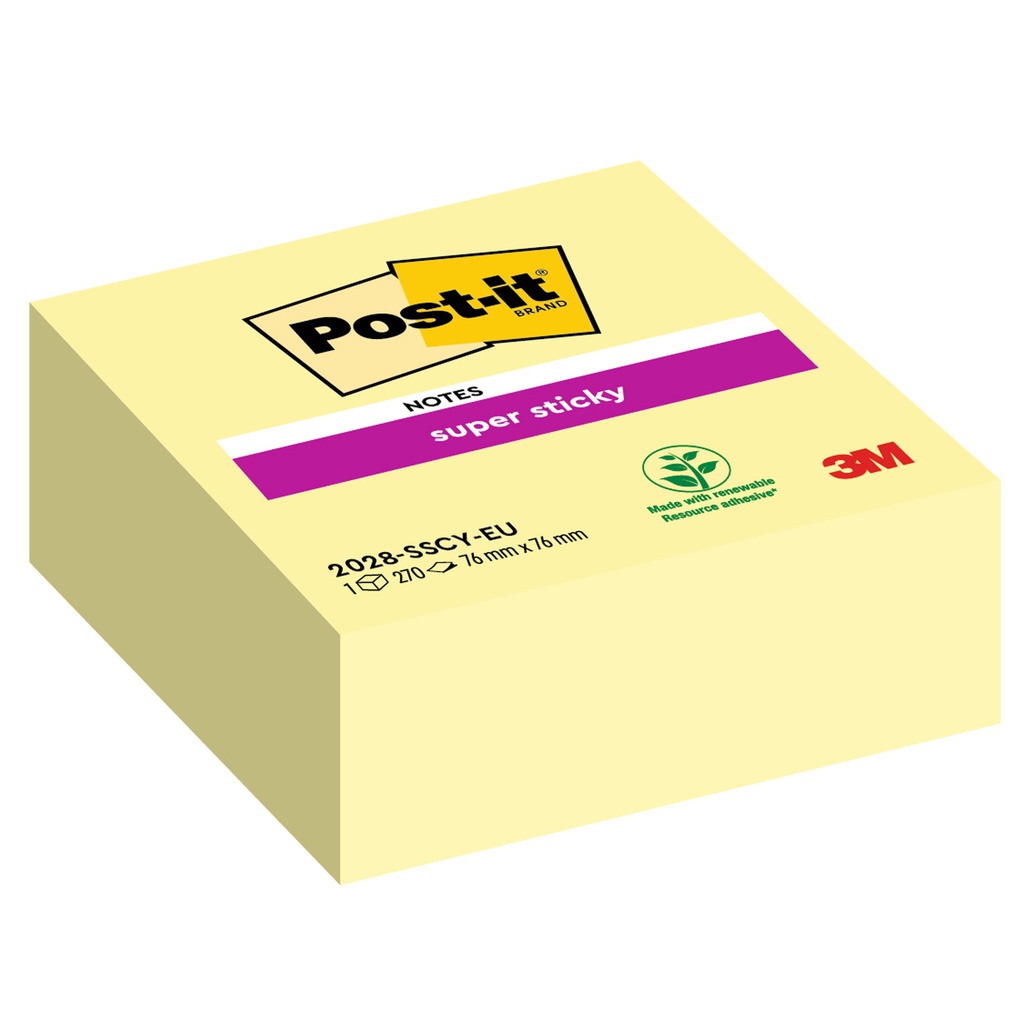 CUBO 270 foglietti Post-it® Super Sticky Giallo Canary 76x76mm 2028-SSCY-EU