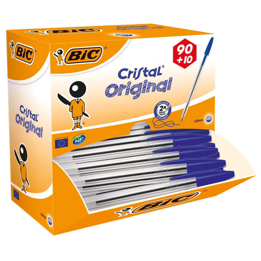 Dispenser value pack 90+10 penna sfera CRISTAL® medio 1,0mm blu BIC®