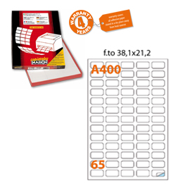 Etichetta adesiva A/400 bianca 100fg A4 38,1x21,2mm (65eti/fg Markin