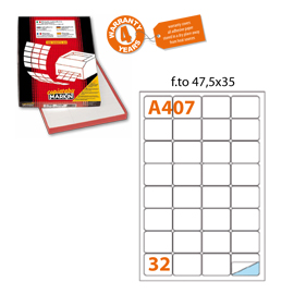 Etichetta adesiva A/407 bianca 100fg A4 47,5X35mm (32eti/fg Markin