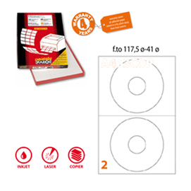 Etichetta adesiva A/462 bianca 100fg x CD D117,5mm foro41 (2et/fg coprente