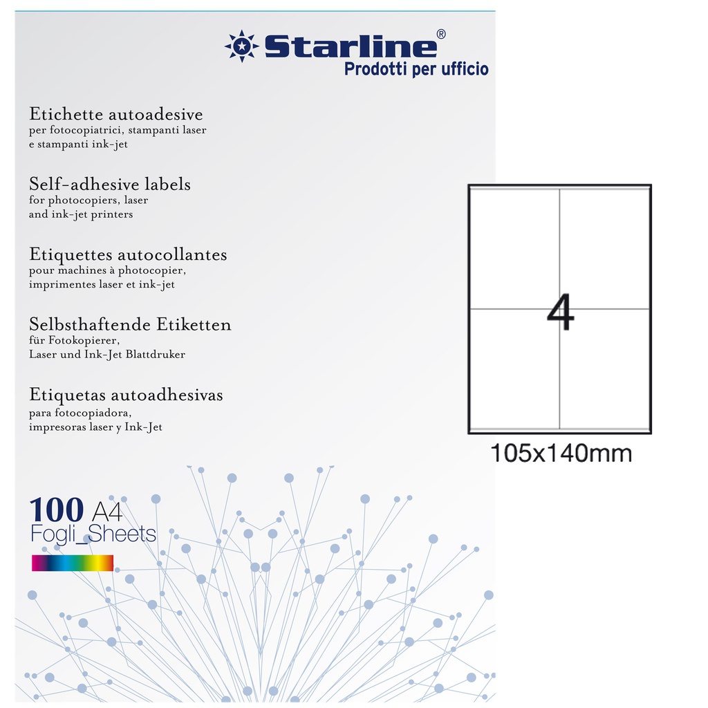 Etichetta adesiva bianca 100fg A4 105x140mm (4et/fg STARLINE