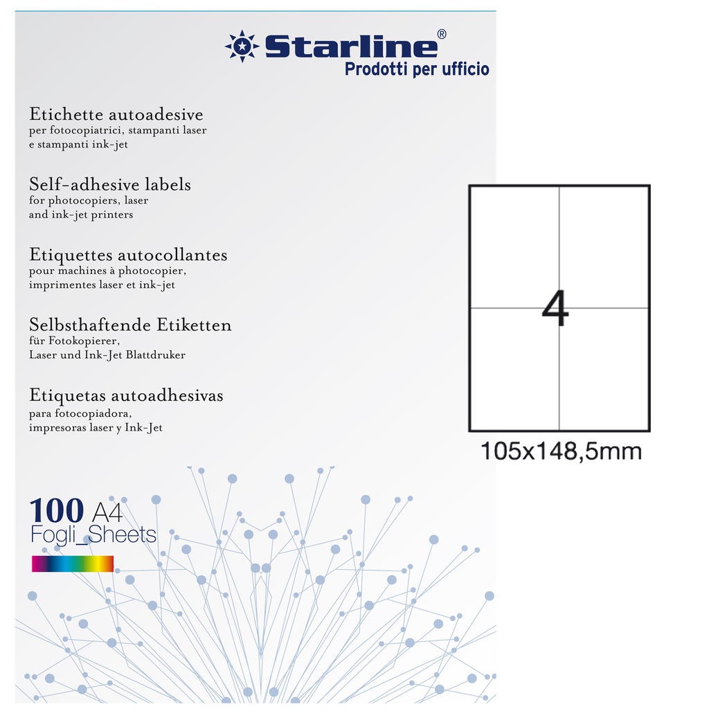 Etichetta adesiva bianca 100fg A4 105x148,5mm (4et/fg STARLINE