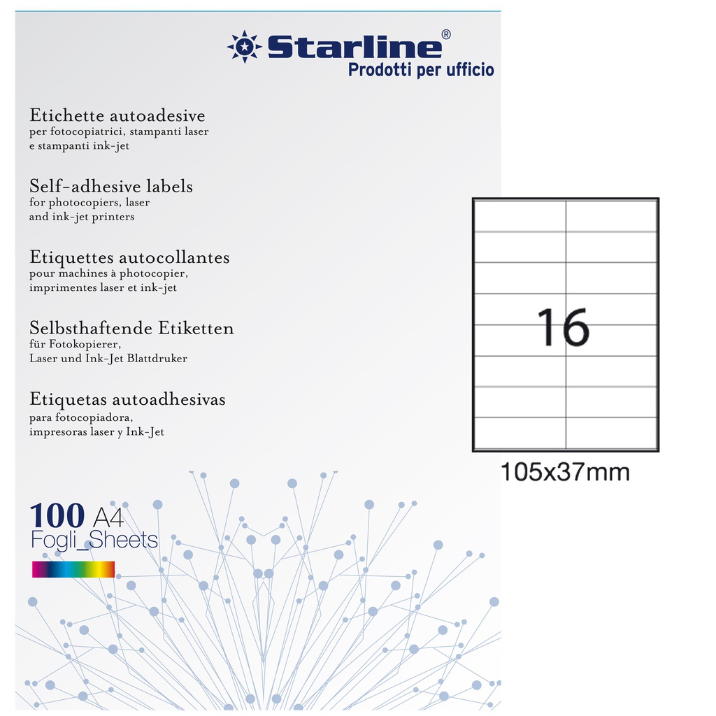 Etichetta adesiva bianca 100fg A4 105x37mm (16et/fg STARLINE