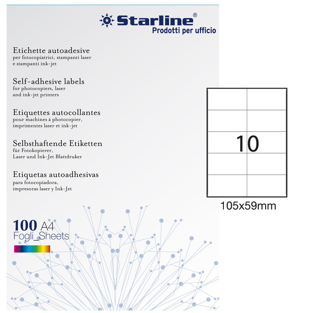 Etichetta adesiva bianca 100fg A4 105x59mm (10et/fg STARLINE