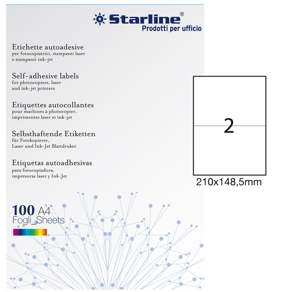 Etichetta adesiva bianca 100fg A4 210x148,5mm (2et/fg STARLINE
