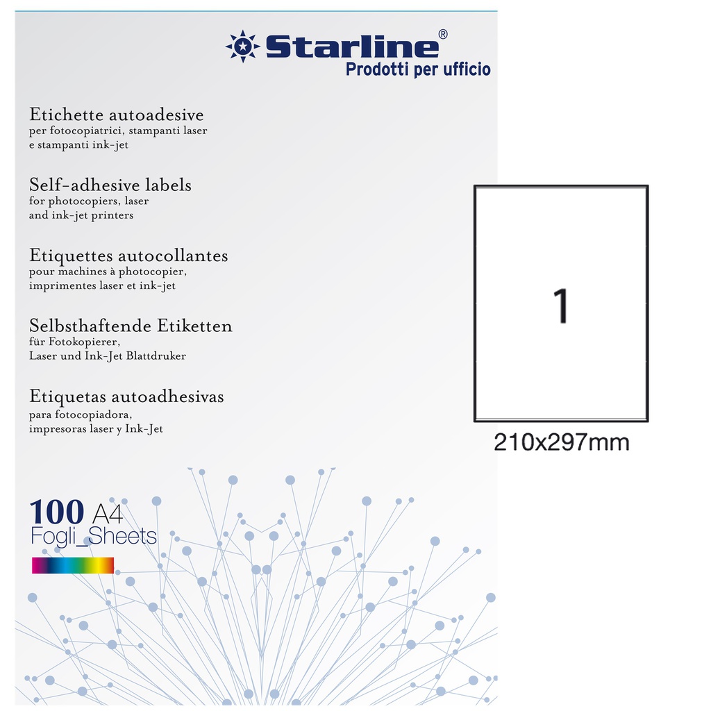 Etichetta adesiva bianca 100fg A4 210x297mm (1et/fg STARLINE