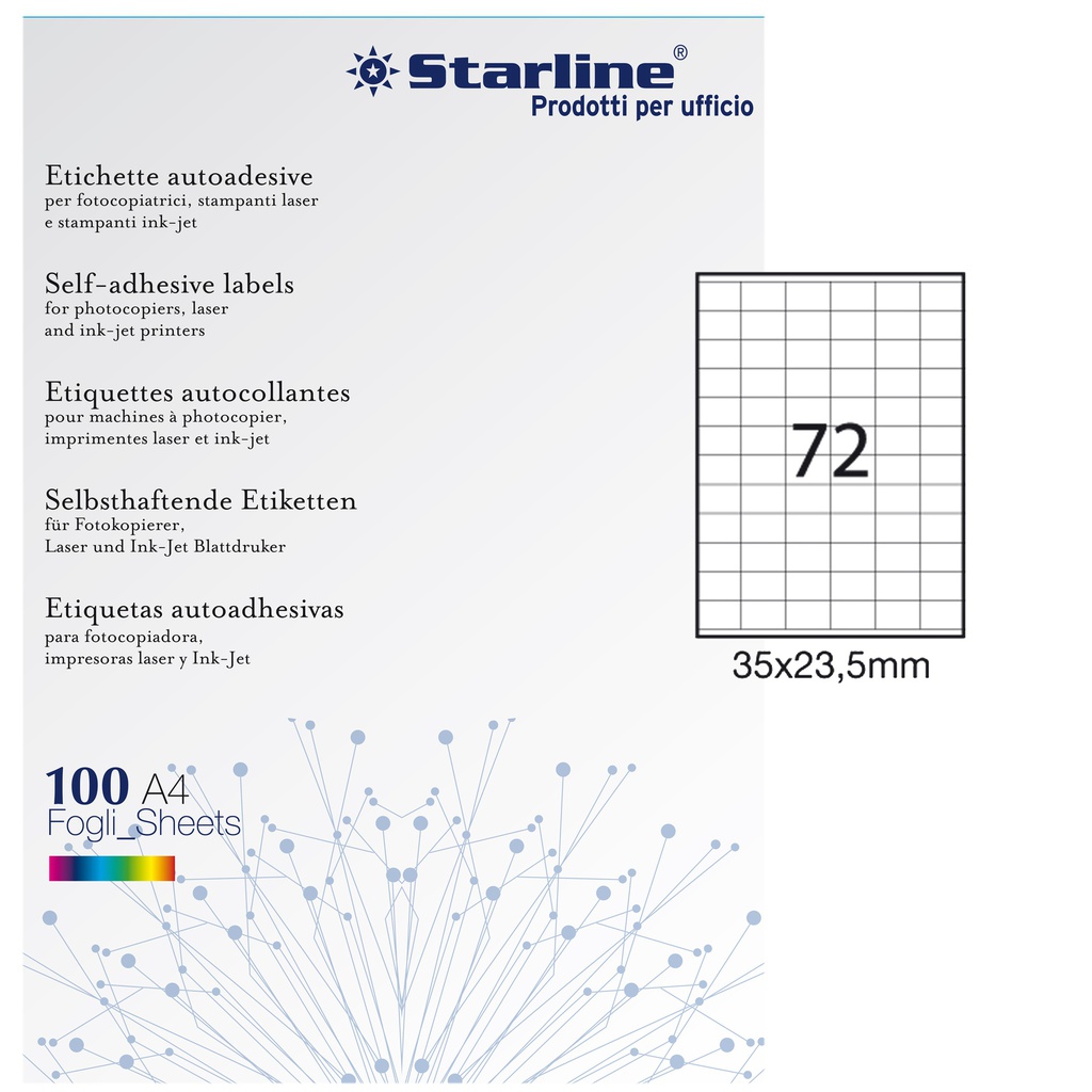 Etichetta adesiva bianca 100fg A4 35x23,5mm (72et/fg STARLINE