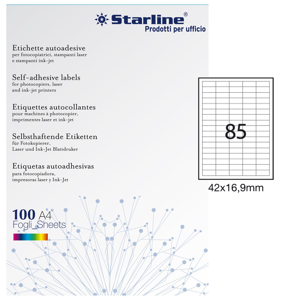 Etichetta adesiva bianca 100fg A4 42x16,9mm (85et/fg STARLINE