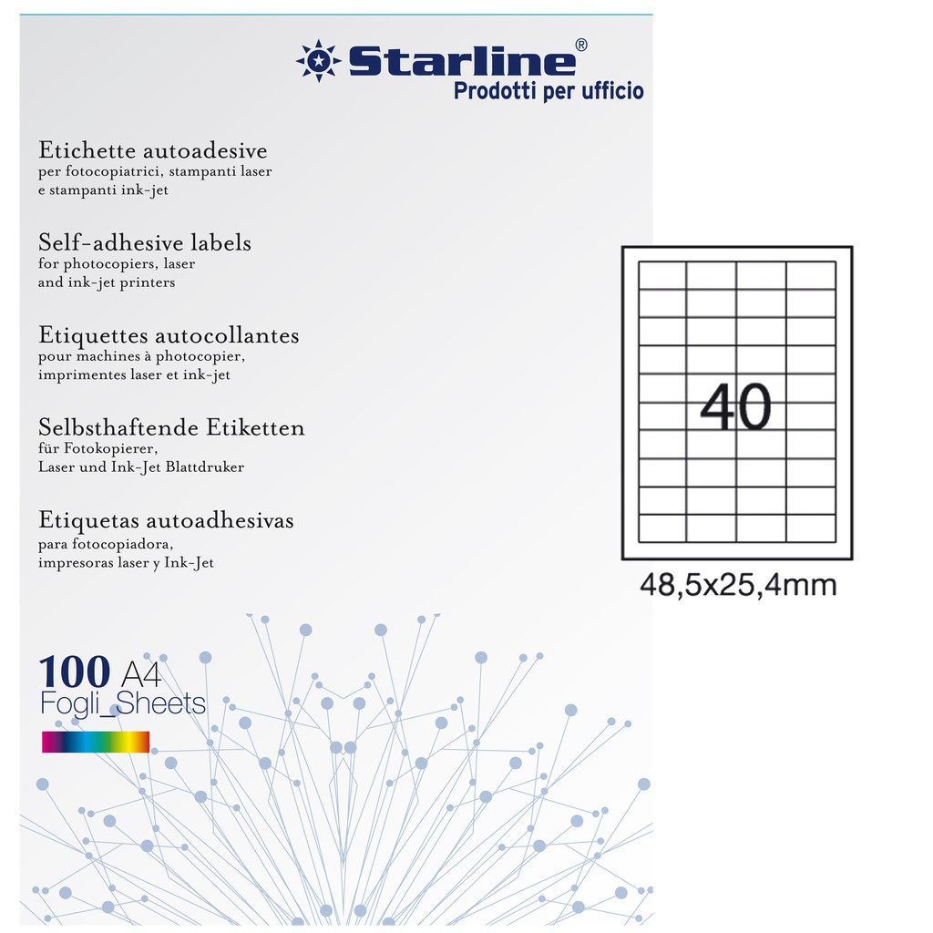Etichetta adesiva bianca 100fg A4 48,5x25,4mm (40et/fg STARLINE