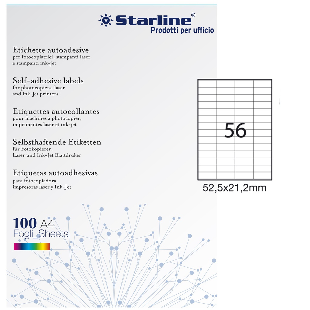 Etichetta adesiva bianca 100fg A4 52,5x21,2mm (56et/fg STARLINE