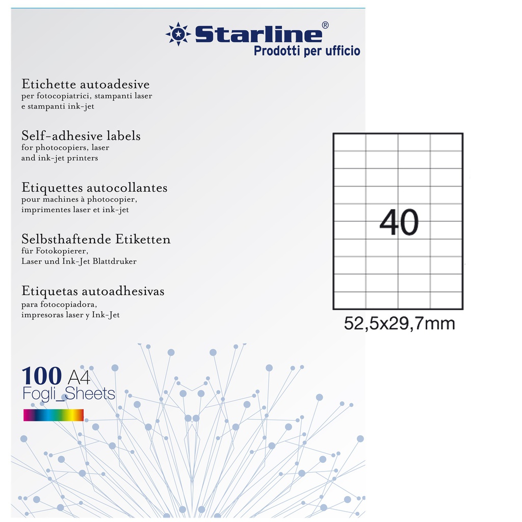 Etichetta adesiva bianca 100fg A4 52,5x29,7mm (40et/fg STARLINE
