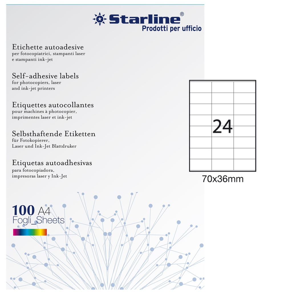Etichetta adesiva bianca 100fg A4 70x36mm (24et/fg STARLINE