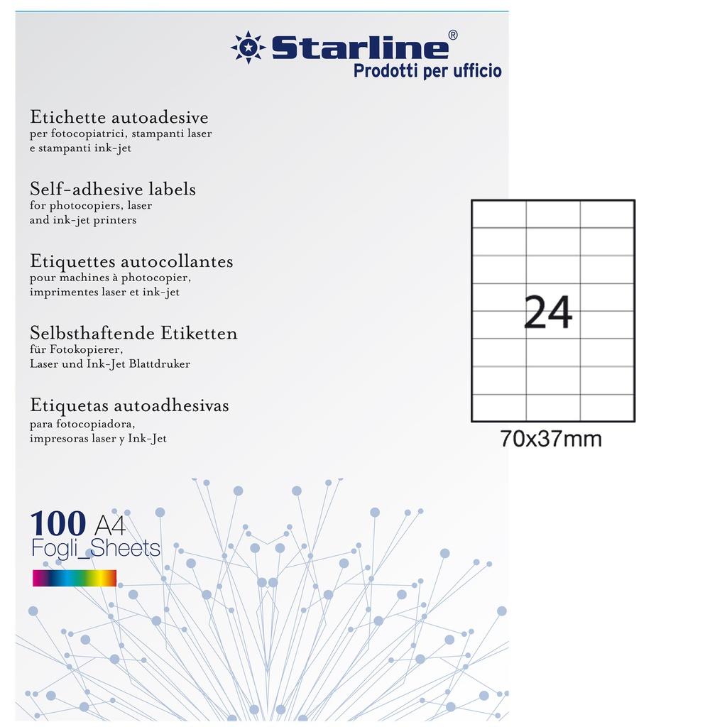 Etichetta adesiva bianca 100fg A4 70x37mm (24et/fg STARLINE