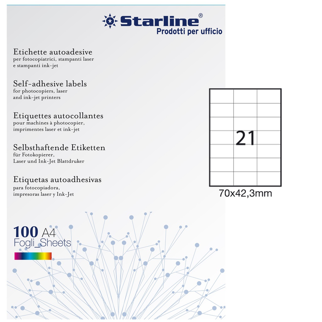 Etichetta adesiva bianca 100fg A4 70x42,3mm (21et/fg STARLINE