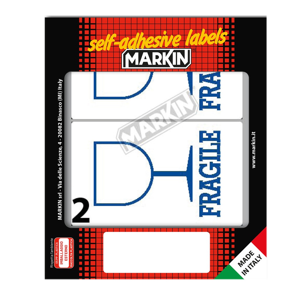 Etichetta adesiva bianca 115x70mm FRAGILE (10fg x 2etichette Markin