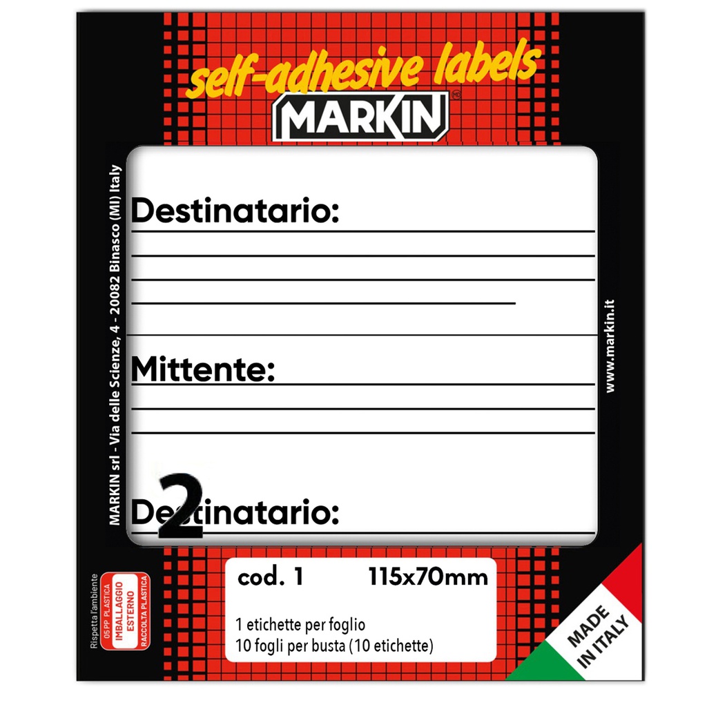 Etichetta adesiva bianca 115x70mm MITT-DEST (10fg x 2etichette Markin