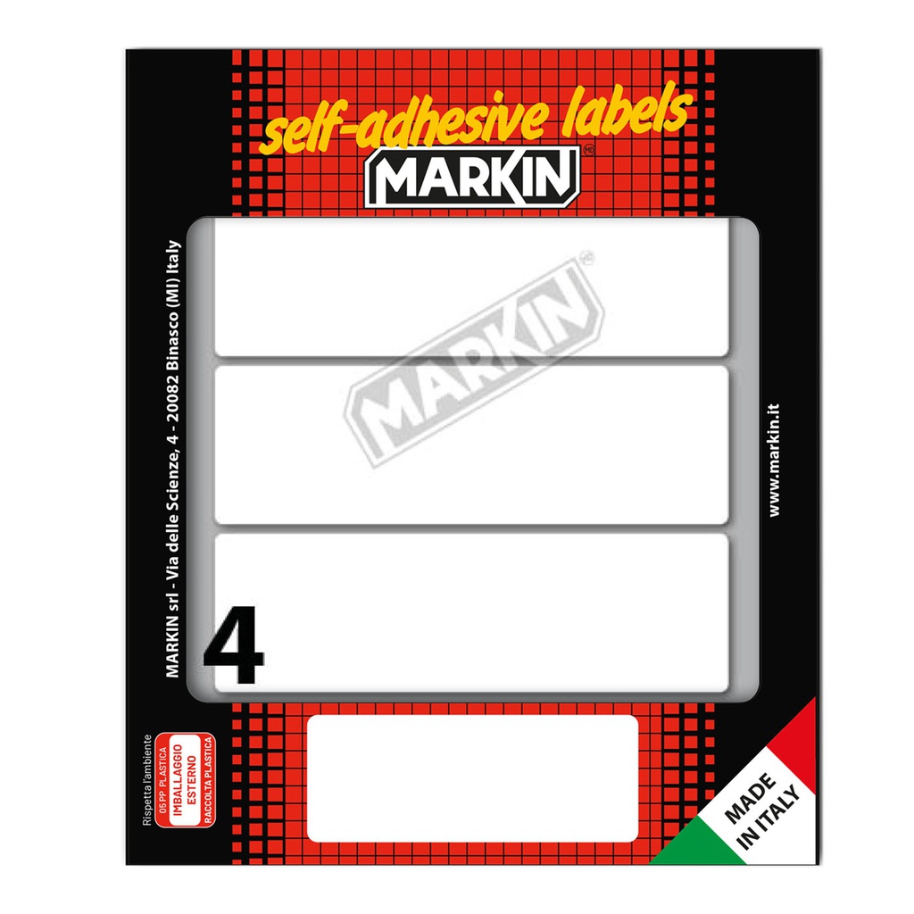 Etichetta adesiva bianca 110x34mm (10fogli x 4etichette Markin