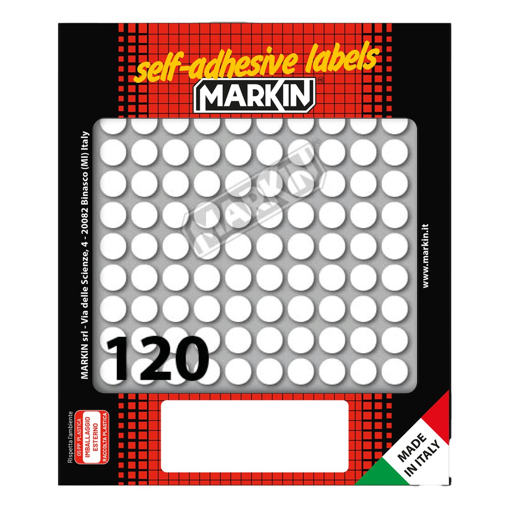 Etichetta adesiva bianca tonda D10mm (10fogli x 120etichette Markin
