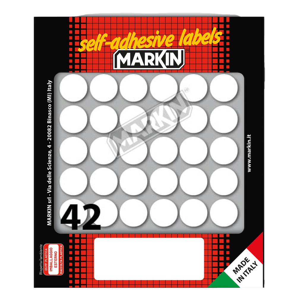 Etichetta adesiva bianca tonda D18mm (10fogli x 42etichette Markin