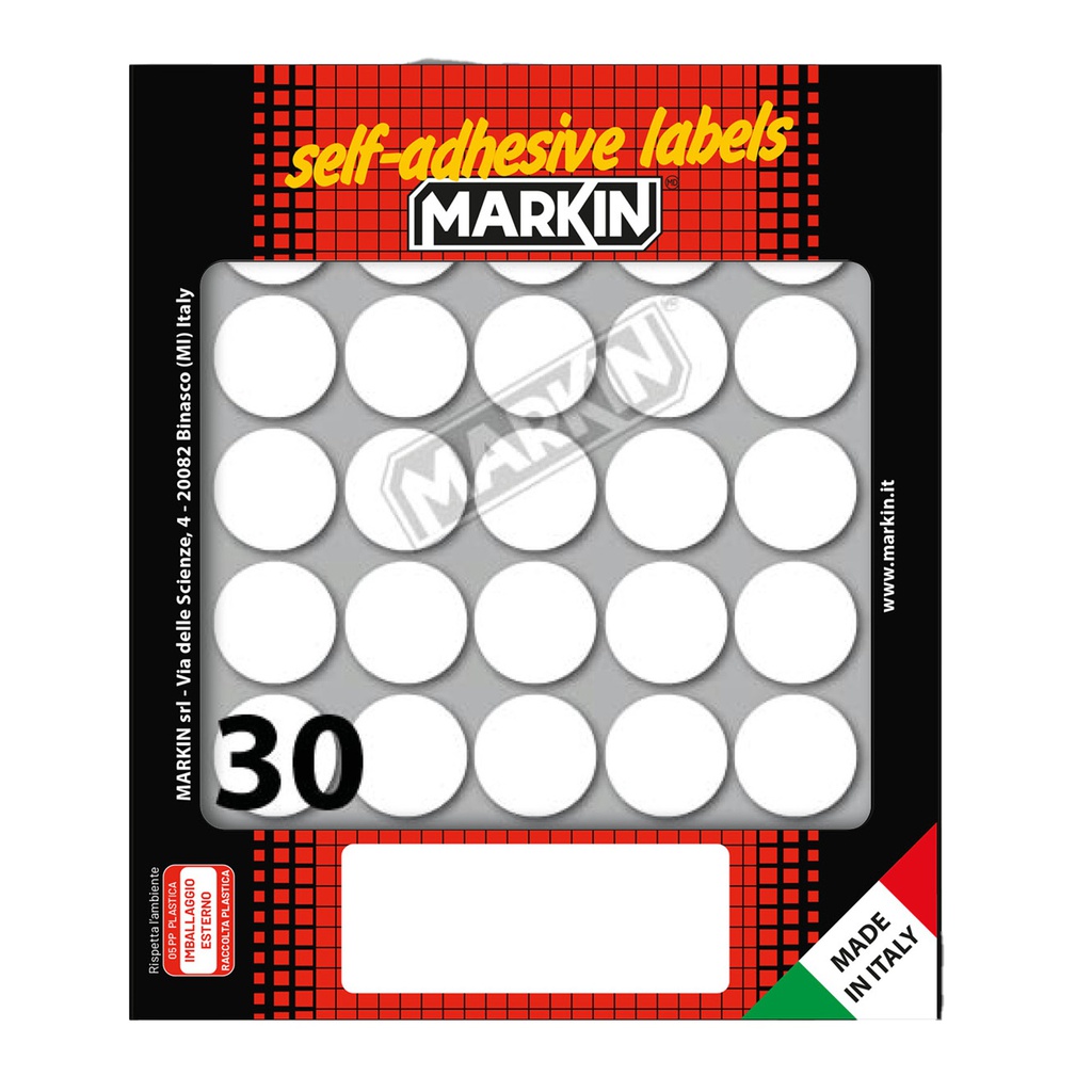 Etichetta adesiva bianca tonda D22mm (10fogli x 30etichette Markin