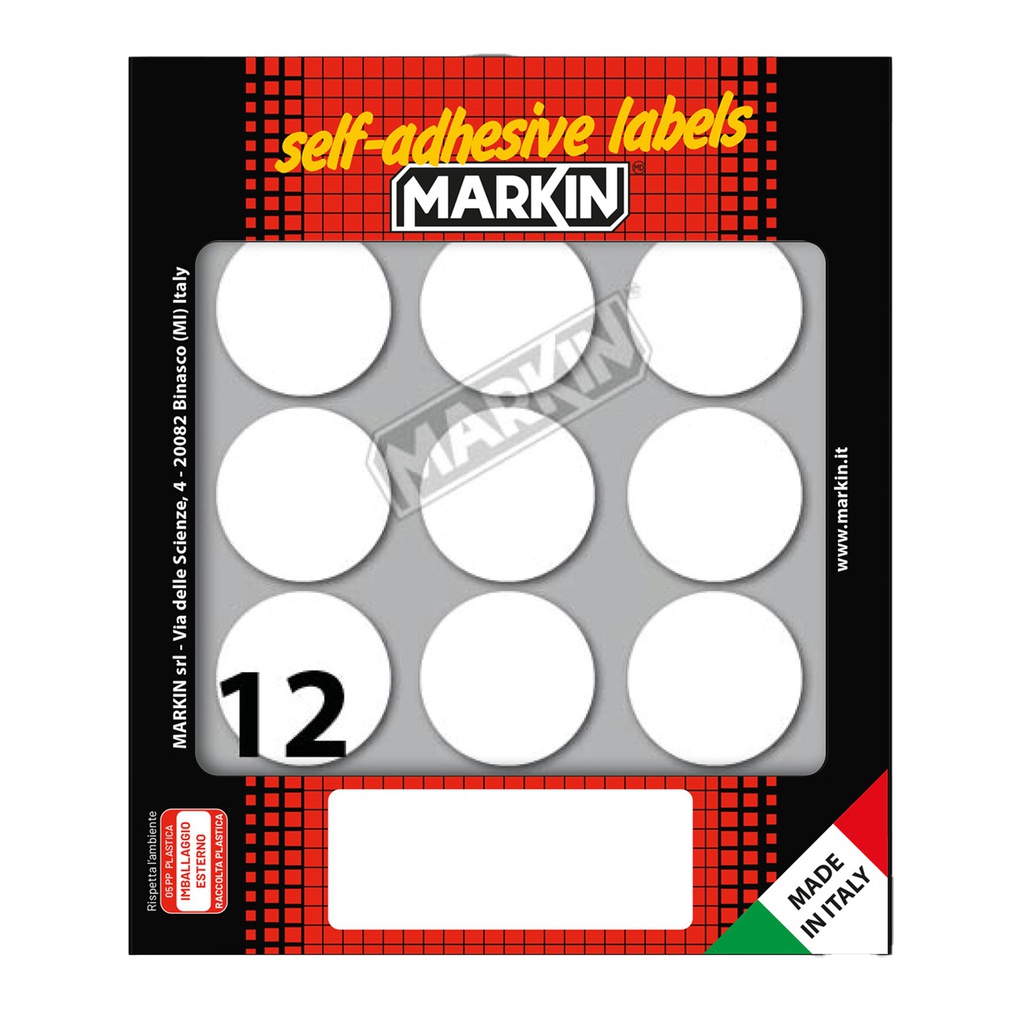 Etichetta adesiva bianca tonda D34mm (10fogli x 12etichette Markin