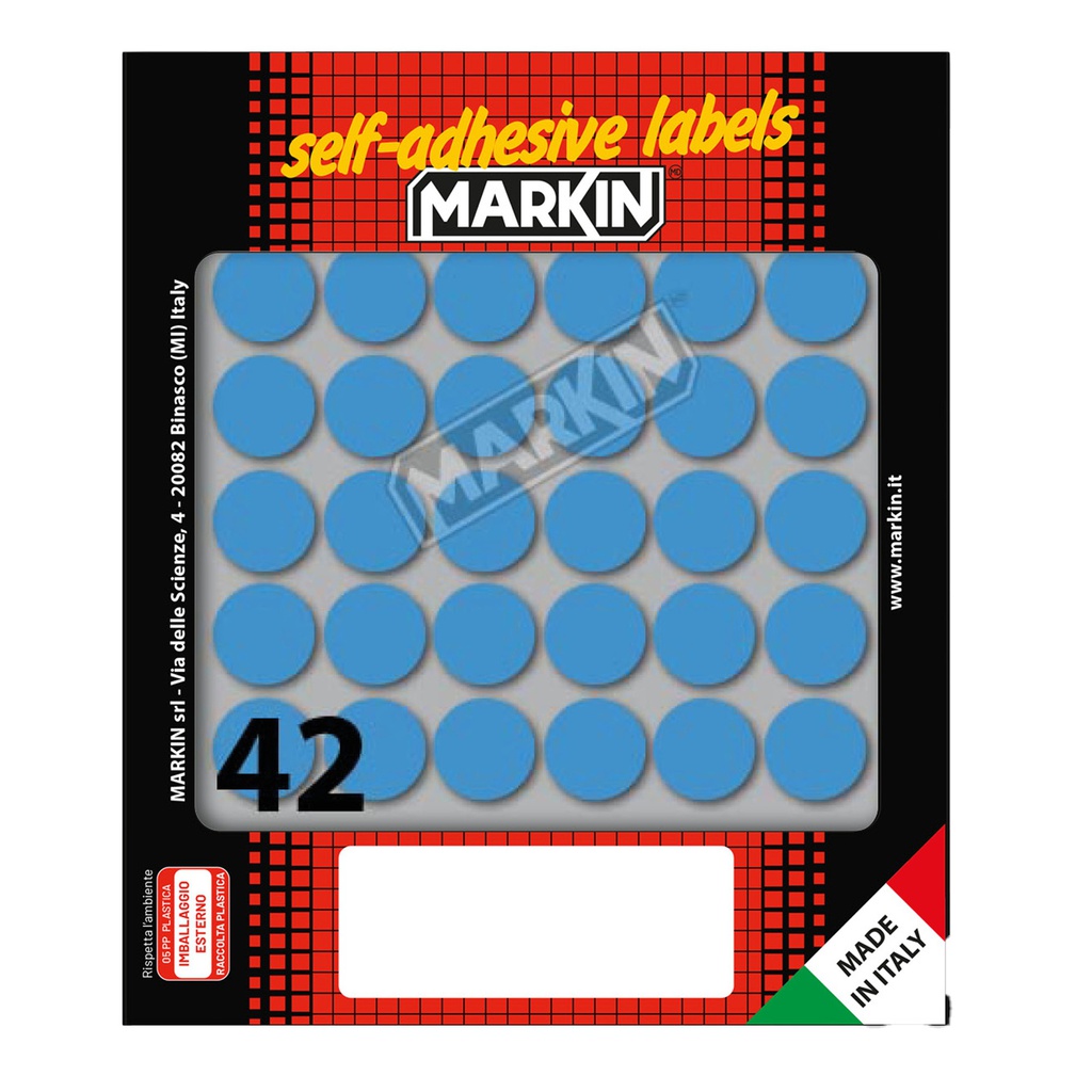 Etichetta adesiva blu tonda D18mm (10fogli x 42etichette Markin