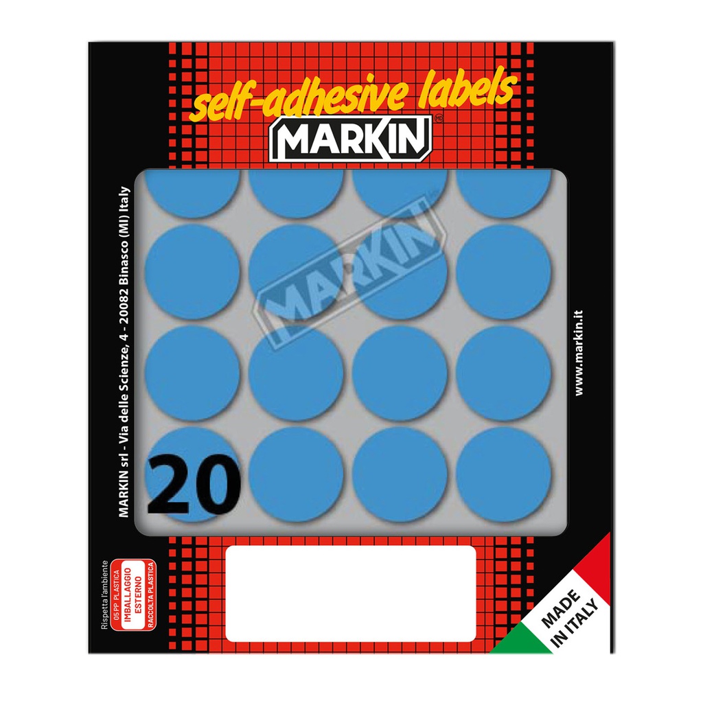 Etichetta adesiva blu tonda D27mm (10fogli x 20etichette Markin