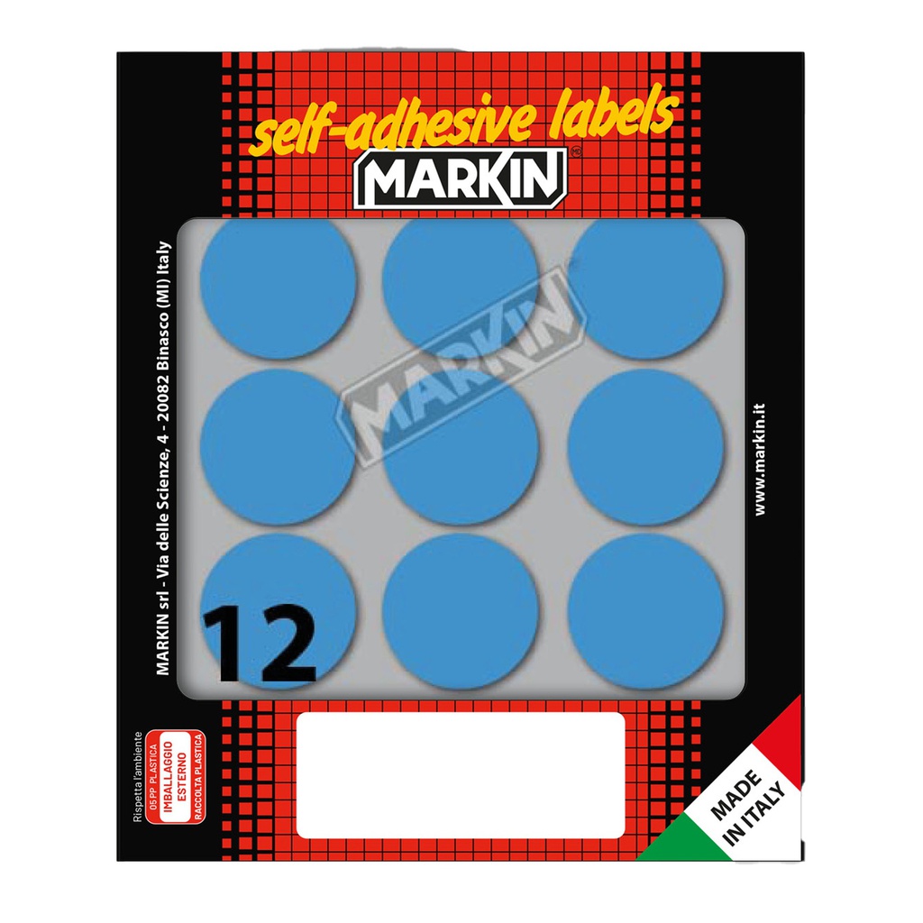 Etichetta adesiva blu tonda D34mm (10fogli x 12etichette Markin