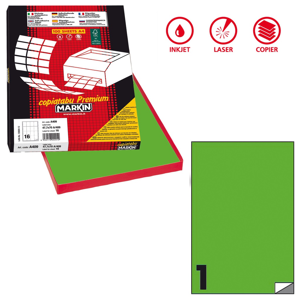 Etichetta adesiva C/503 verde fluo 100fg A4 210x297mm (1et/fg Markin