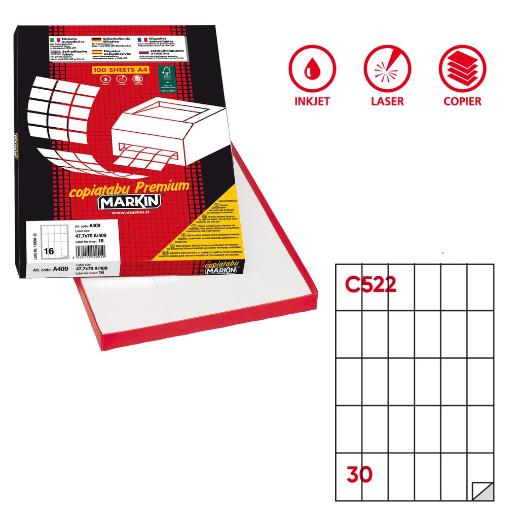 Etichetta adesiva C/522 bianca 100fg A4 35x59mm (30et/fg Markin
