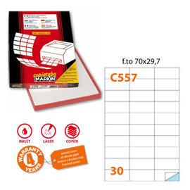 Etichetta adesiva C/557 bianca 100fg A4 70x29,7mm (30et/fg Markin