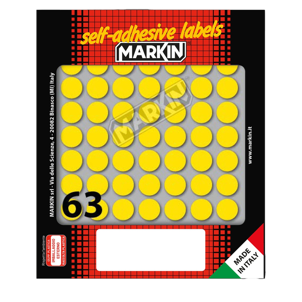 Etichetta adesiva giallo tonda D14mm (10fogli x 63etichette Markin