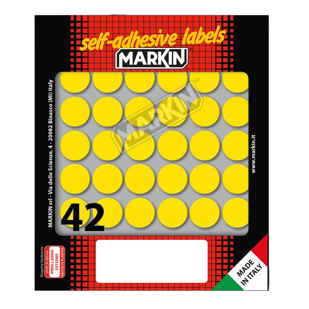 Etichetta adesiva giallo tonda D18mm (10fogli x 42etichette Markin