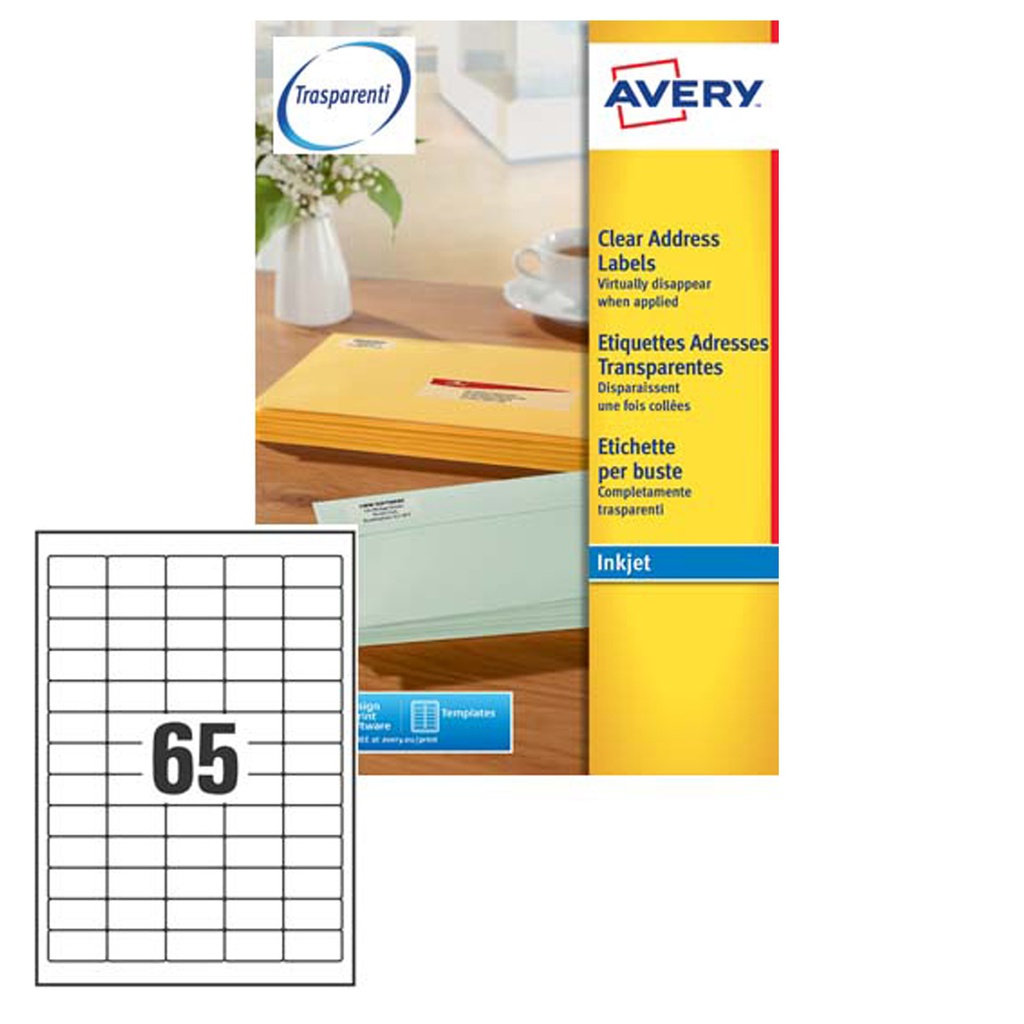 Etichetta adesiva J8651 bianca 25fg A4 38,1X21,2mm (65et/fg inkjet Avery